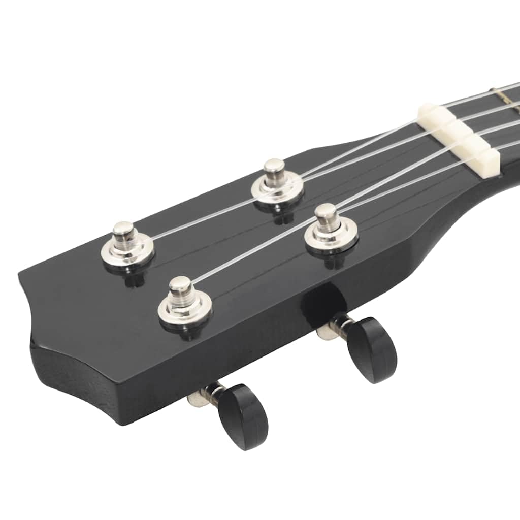 Ukulele soprano con custodia, per bambini, 58 cm, nero, in legno di tiglio, per principianti ed esperti, ideale per gli amanti della musica, bambini e adulti, con plettro, custodia e libro di