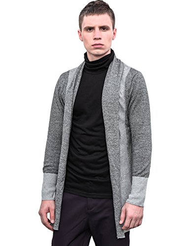 uxcell Men's Shawl Collar Contrast Color Marled Drap Open Front Cardigan Sweater Light Gray M US 40