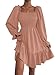 LYANER Women's Long Puff Sleeve Square Neck Shirred Ruffle Swing Midi Dress Solid Dusty Pink X-Small