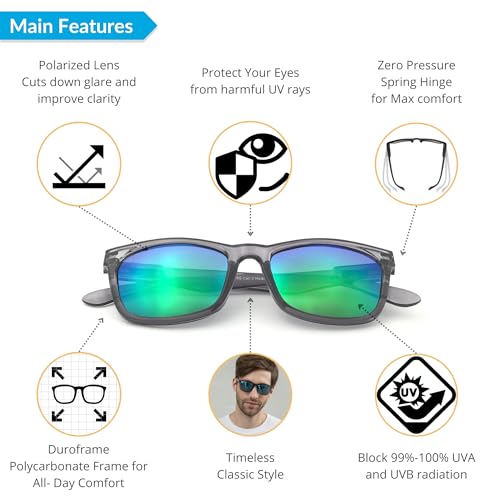 Image of J+S Mission Mark II Rectangle Polarized Sunglasses for Men | Spring Hinge Frame | Polarized 100% UV 400 | Medium-Small Fit