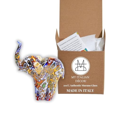 Handmade Authentic Murano Glass Millefiori Mosaic Elephant Figurine, 3.5
