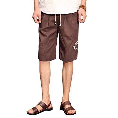 Prijouhe - Pantalones de lino estilo harén para hombre, casual, pierna ancha, pantalones recortados - - Small