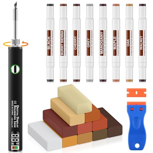 Kit de réparation pour stratifié, parquet, vinyle, kit de réparation de mastic en bois, outil de fusion de mise à niveau, 11 couleurs, cire dure, 8...