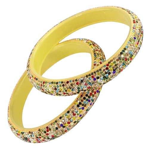 Image of NMII Glass with Zircon Gemstone and Glitter Kada Set For Women and Girls