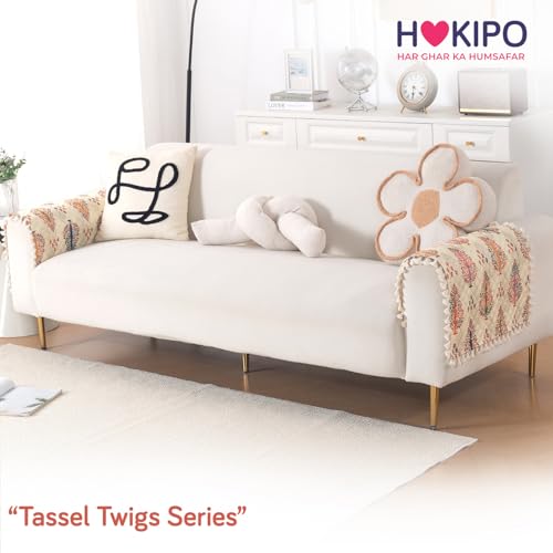 Image of HOKIPO Royal Kalamkari Quilted Sofa Armrest Cover - 1 Pair | 'Tassel Twigs' Series (IN-987-T2*2)