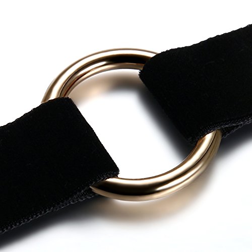 JewelryWe Schmuck Damen Choker Halskette mit O-Ring Anhänger Schwarz Stretch Samtleder Velvet Gothic Halsband Sexy Kette Handarbeit