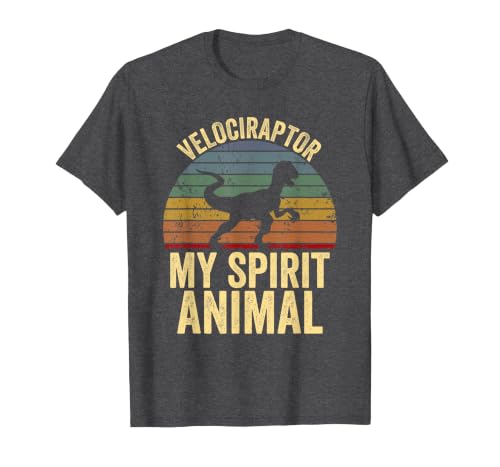 Velociraptor is My Spirit Animal Dinosaur Lovers T-Shirt, Men, Dark Heather Grey, 3X-Large