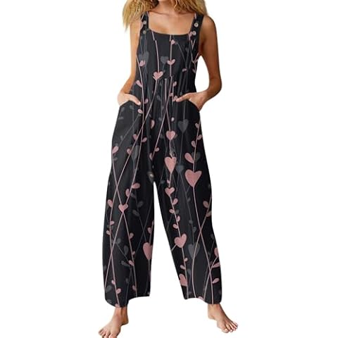 DNKZWUPUP Onesie Costumes for Women Hippie Clothes for Women Date Night Outfit for Women Womens Romper Jumpsuit for Women Wide Leg Overalls for Women Sleeveless Jumpsuits for Women 11a-Black S Cover