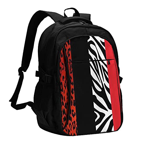 Sac à dos ordinateur portable avec port de charge USB imprimé grenouille et léopard