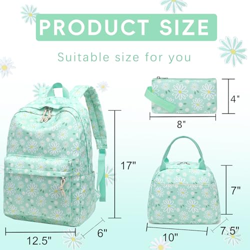 LOIDOU Mochila para meninas adolescentes, mochila escolar com lancheira e estojo de lápis, conjunto