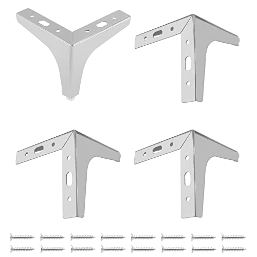 Qjaiune 4Pcs 4 Inch Triangle Furniture Legs, Polished Silver Metal Legs Modern Sofa Legs Couch Feet Replacement, Heavy Duty Furniture Feet Cabinet Legs For Cupboard Table Chair Ottoman Shelf Dresser #TOP6