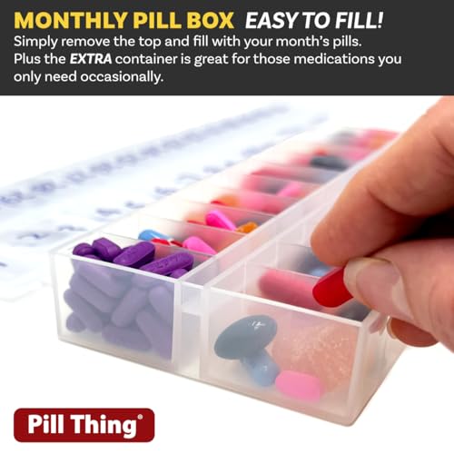 Image of Once-a-Day Monthly Pill Organizer - Large Compartments with Removable Lid for Easy Loading - Holds 31 Days of Medications Plus Extra Compartment - BPA Free (Pack of 2)