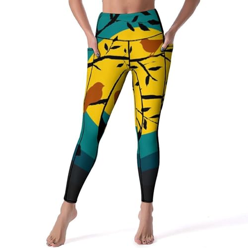 Legging yoga arbre à oiseaux lunaire taille haute pantalon fitness S