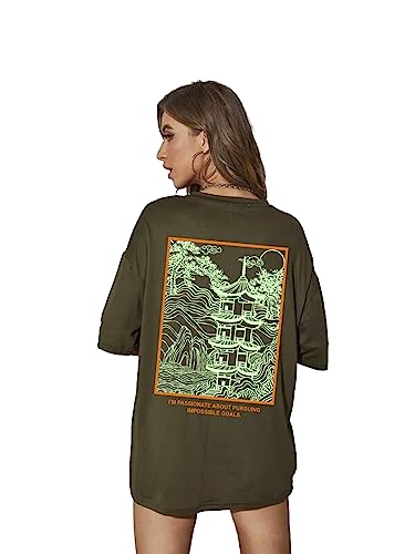 Image of Rigo Back Printed Half Sleeves Round Neck Oversized T-Shirt for Women | Drop Shoulder T-Shirt for Women | Loose Baggy Fit T-Shirt for Women /Girls