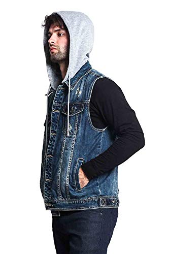 G-Style Usa Detachable Hood Denim Vest Dk108 - Distressed Dark Indigo - 3X-Large - Gg1F #TOP5