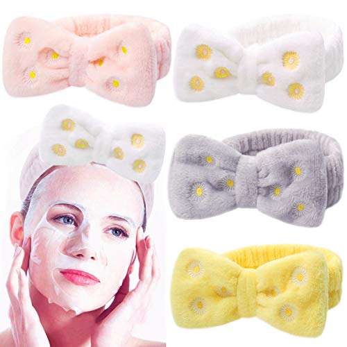 Spa Headband Facial Makeup headband Turban Bowknot Bow Cosmetic Headband for Washing Face Bow Headband for Shower YanJie Skincare Headbands for Women Hair Band Pack of 4