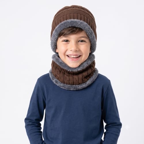 Image of Woolen Winter Cap with Neck Scarf for Boys and Girls /Kids Winter Cap (Age 5-14 Years)