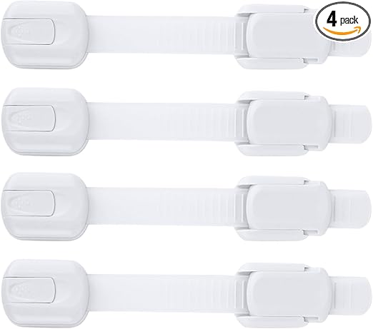 Child Safety Strap Locks (4 Pack) Baby Proof Cabinets, Drawers, Fridge, Toilet & Trash Cans – 3M Adhesive Childproof Locks – Jool Baby