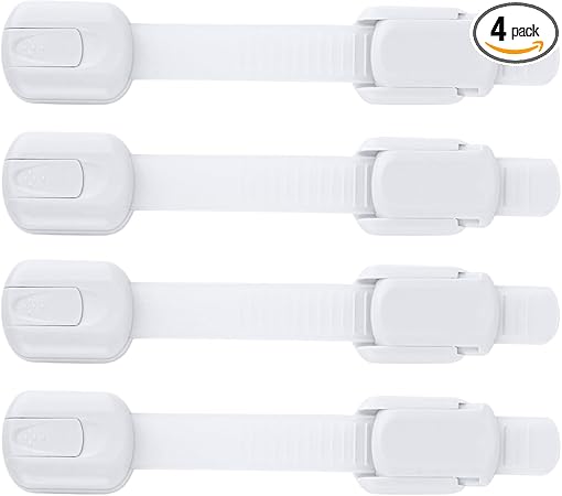 Child Safety Strap Locks (4 Pack) Baby Proof Cabinets, Drawers, Fridge, Toilet & Trash Cans – 3M Adhesive Childproof Locks – Jool Baby