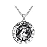OAKKY Unisex Acero Inoxidable Personalidad Vintage 12 Horóscopo Redondo de la Suerte Colgante Placa de Identificación Horóscopo Signo de Cadena de Animales Reza Collar Amuleto Gallo