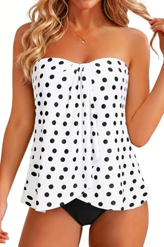 Image of Tempt Me Two Piece Tankini Bathing Suits for Women Halter Bandeau Swim Top with Bottom Flyaway Tummy Control Swimsuit