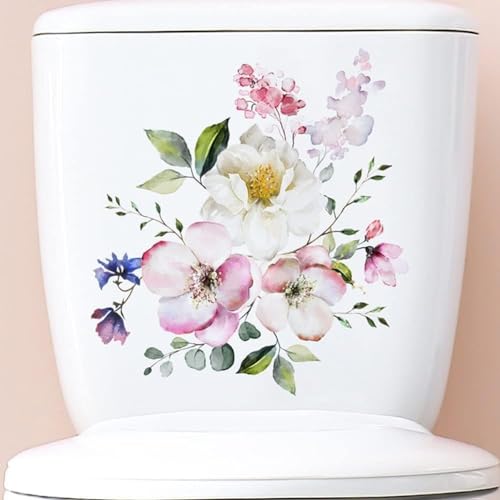 Blumen Toilettensitz Deckel Aufkleber, Toilettendeckel Abdeckung Abziehbilder Selbstklebend Abnehmbare Badezimmer Wandaufkleber Blumenmuster für Toilette WC Dekorationen Zuhause Badezimmer Zubehör