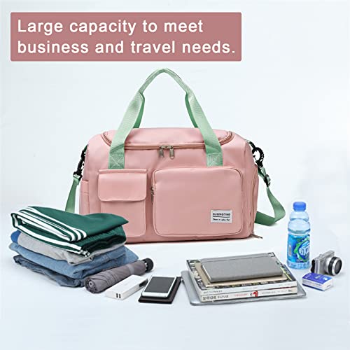 Image of Small Gym Bag for Women, Travel Duffle With Shoe Compartment, 13#Pink Green, Weekender Carry On & Toiletry Bag