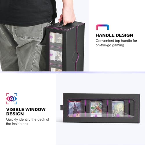 Image of UAONO MTG Commander Deck Box, 6-Deck Modular TCG Deck Case with Dice Tray | Hold 600+ Double-sleeved Cards, Modular Card Deck Box with 35PT Magnetic Card Holder for Magic the Gathering Black Purple