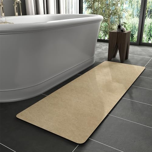MontVoo -Bath Mat Rug-Rubber Backing Non Slip Quick Dry Absorbent Thin Bathroom Rugs Fit Under Door-Faux Suede Surface Bathroom Floor Mats-Shower Rug for in Front of Bathtub Shower Beige 24"