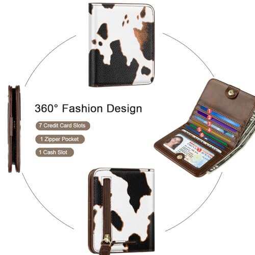 Image of Cow Print Womens Wallet Small Thin Credit Card Holder Mini Purse | Slim Women RFID Blocking Bifold Cow Print Leather Wallets Ladies Pocket Card Holders for Travel & Daily Use