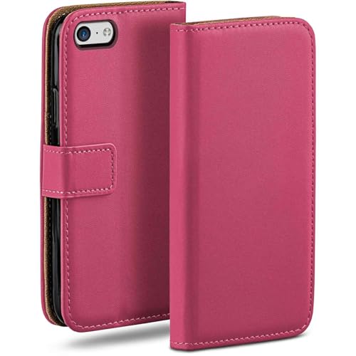 moex Funda con Tapa para Apple iPhone 5c, con Ranura para Tarjetas, Funda Estilo Libro con protección de 360 Grados, Cuero Vegano, Berry Fucsia
