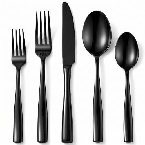 OSVSEE Black Silverware Set, 40-Piece 18/10 Stainless Steel Flatware for 6 by OSVSEE - Used condition - US$111.86