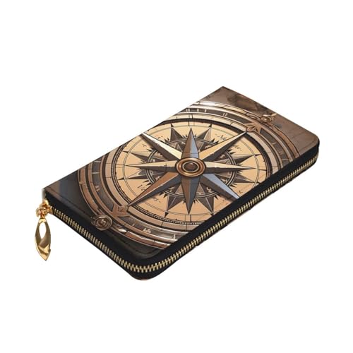 Portefeuille en cuir avec boussole cadeau idéal grande capacité mixte