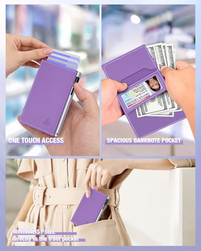 Image of dwnkove Womens Wallet Card Holder - Pop Up Aluminum Case, Premium Flexible Leather, Smart Wallet for Women, RFID Blocking, Slim, Minimalist, Front Pocket - 9-14 Card Capacity | ID Window | Cash Slot
