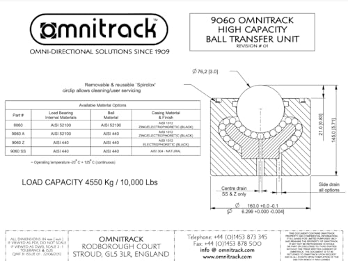 9060 Omnitrack Plain Fit Heavy Duty Ball Transfer Unit 3