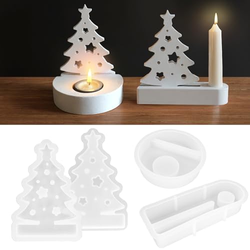 Silikonformen Gießformen Weihnachten 4 Stück Gießformen Silikon Mit Sockel Silikonform Kerzenhalter Silikonform Tannenbaum weihnachtsbaum DIY Geschenke
