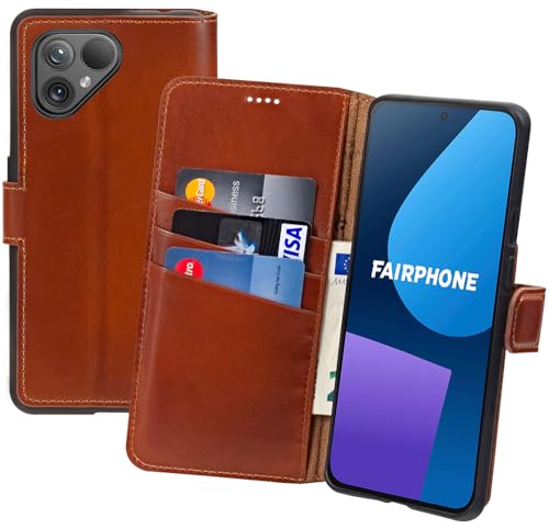 Housse de protection Fairphone 4 Suncase en cuir véritable avec 3 compartiments cartes