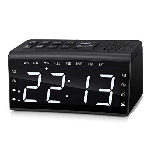 Digital Radio Wecker Doppelter Alarm Temperatur Schläfchen Tag Zeit Dimmbar Hinterleuchtet 6,5 Zoll LED Bildschirm Wecker DST Radio EU-Stecker