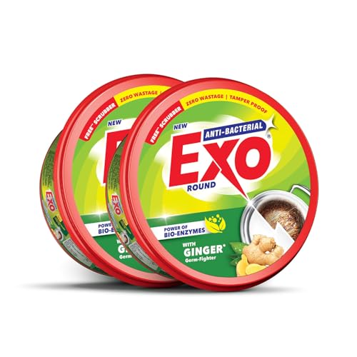 Image of Exo Round Dishwash Bar 700gm X 2 | Complete Dishwashing Solution With Anti-Bacterial Efficacy & Goodness of Ginger Remove Tough Grime Stains With Ease | Experience Hygienic & Superior Cleaning