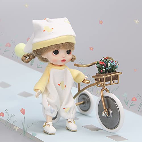 Aizulhomey Metal Miniature Tricycle Dollhouse Miniature Furniture Size Nice For 6-8 In (15-20 Cm) Dolls 1:12 Scale Dollhouse Decoration Dollhouse Accessories 2 Pcs Color Yellow&Gold #TOP4