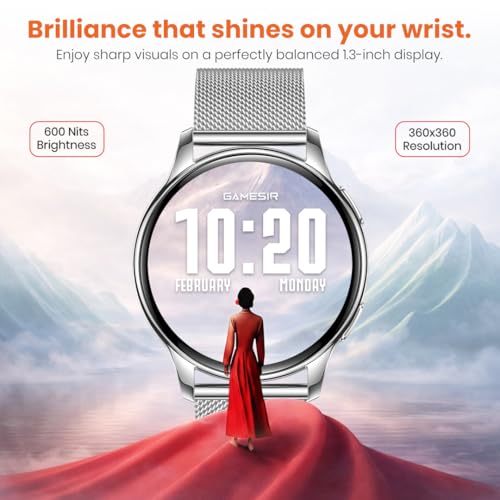 Image of GameSir Evo Vista Smartwatch, 1.39 inch HD Round Display, Bluetooth Calling, Heart Rate & SPO₂, 100+ Sports Modes, IP67, Long Battery Life for Men & Women (Millanese Silver)