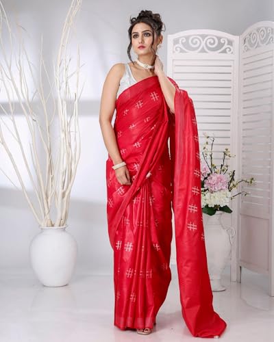Indiehaat red handloom silk saree in katan silk – image 4