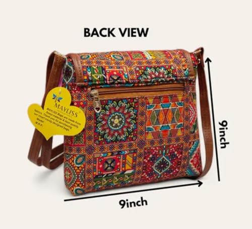 Sac à bandoulière bohème résistant en cuir marron et patchwork multicolore - 3