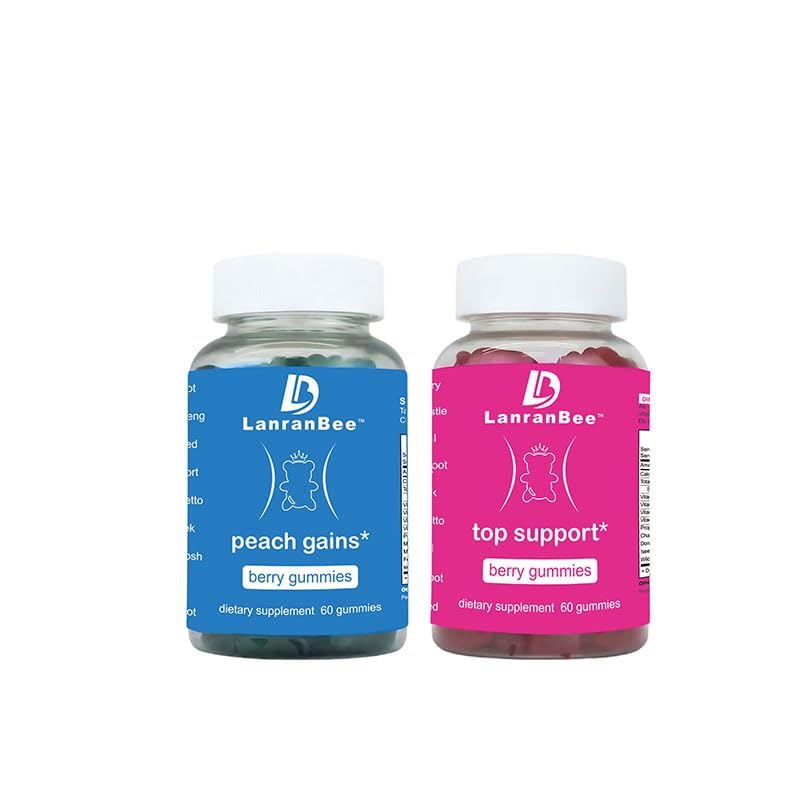 LanranBee Super Bear Gummies Combo Pack,Top Support and Peach Gains Strawberry Flavor - Berry Flavored- Essential Herbs-Multivitamins