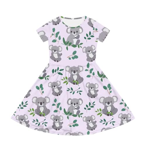 Girls Dress with Pockets Basic Short Sleeve High Waist Swing Skater Dress School Party Dress for Kids4