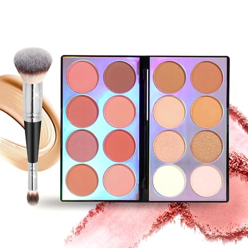 RoseFlower 16 Farben Rouge Palette mit Pinsel, Concealer Foundation Palette, Farbkorrigierende Concealer Creme, All-in-One Mischbares Mattes Blush Pulver Highlighter und Creme Kontur Palette Make-up