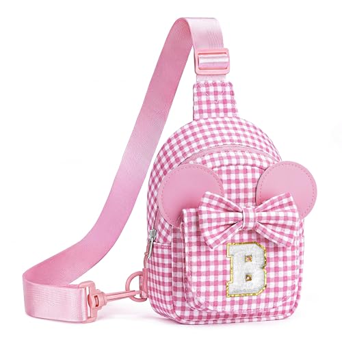 Image of Anoup Initial Sling Bag Birthday Gift for Little Girls Kids Toddler, Pink B | Gifts for Little Girls Kids, 3 4 5 6 7 Year Old Girl Birthday Gift, Daughter Birthday, Toddler Purse Checkered Crossbody Bag