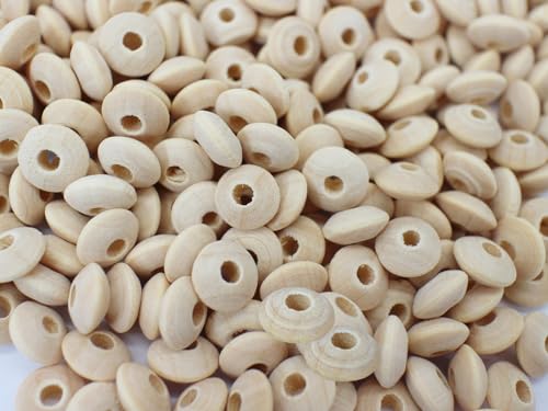 PAMIR TONG Abakus-Perlen aus Naturholz, unlackiert, flach, rund, lose Platzperlen für Bastelarbeiten, Schmuckherstellung, 10 mm, 500 Stück
