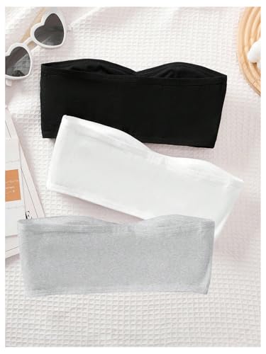 OYOANGLE Girl's 3 Pack Strapless Training Bra Ruched Seamless Wireless Bandeau Bras2