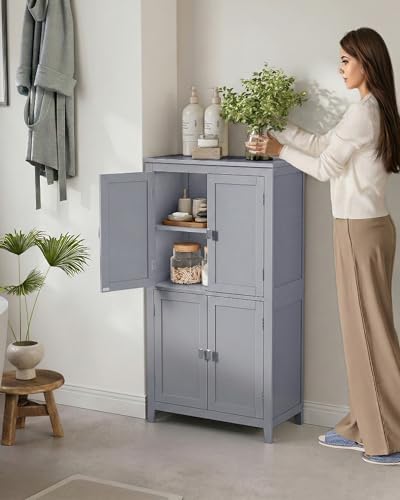 Image of VASAGLE Floor Storage Cabinet, Freestanding Unit, 4 Doors | Adjustable Shelves, 11.8 x 23.6 x 43.3 Inches, for Entryway, Bathroom, Dove Gray, UBBC552P36